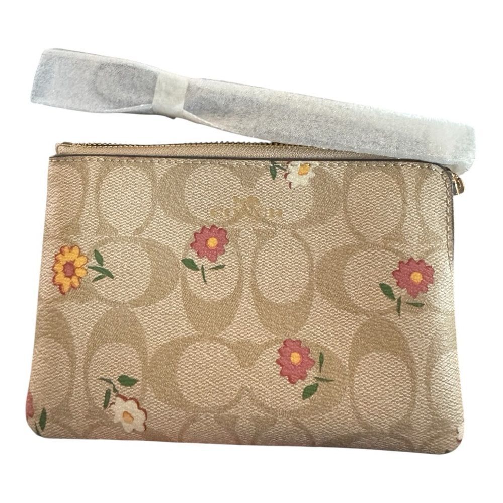 Coach Corner Zip Wristlet in signature coated canvas with ditsy floral print NWT - Picture 5 of 8